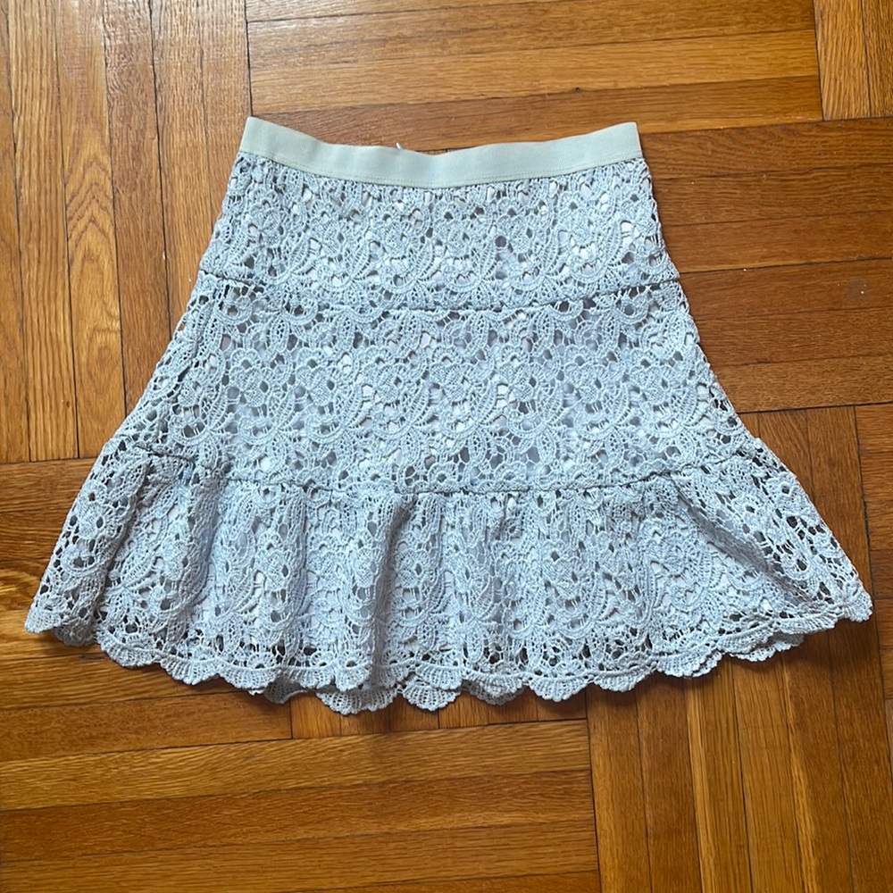Aqua lace knit mini skirt